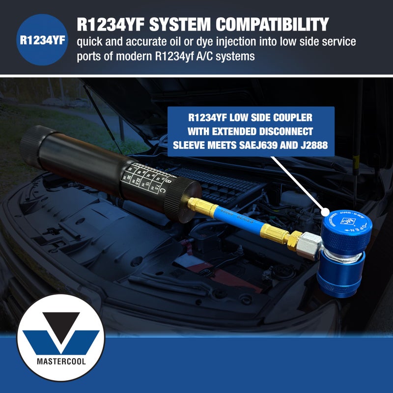 Mastercool 53123-YF Refillable Oil and Dye Injector for R1234yf Systems â€“ 2 oz Capacity â€“ Anodized Aluminum Body â€“ Smooth-Twist Handle â€“ SAE J2888 & EPA Compliant - Image 2